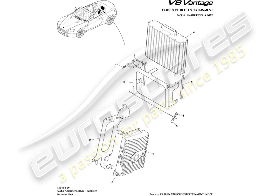 aston martin v8 vantage (2012) b&o amplifiers, roadster part diagram