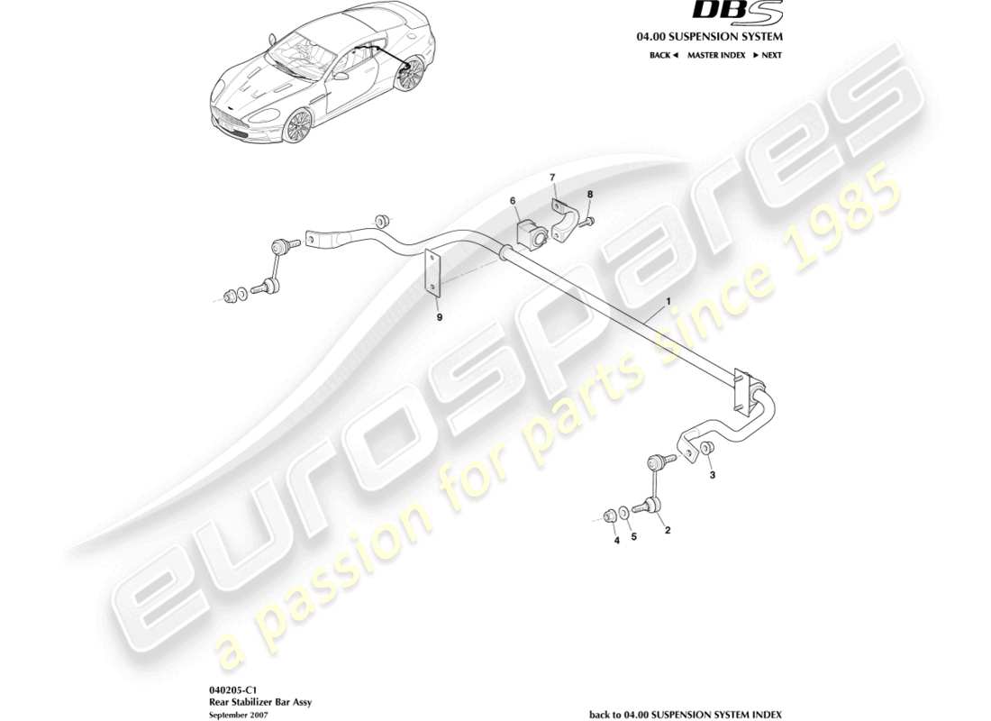 aston martin dbs (2007) rear stabiliser bar parts diagram
