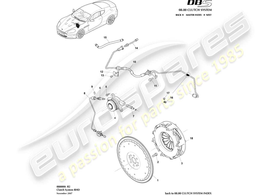 aston martin dbs (2014) clutch system, rhd part diagram