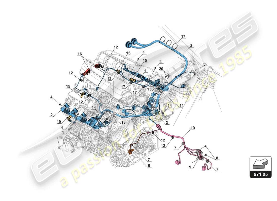 lamborghini 2018 (gt3 evo) engine loom part diagram