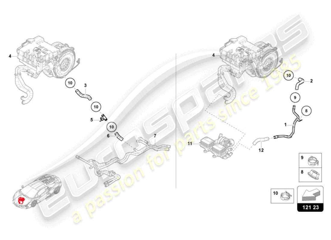 lamborghini revuelto coupe (2024) coolant cooling system - high voltage cooling parts diagram