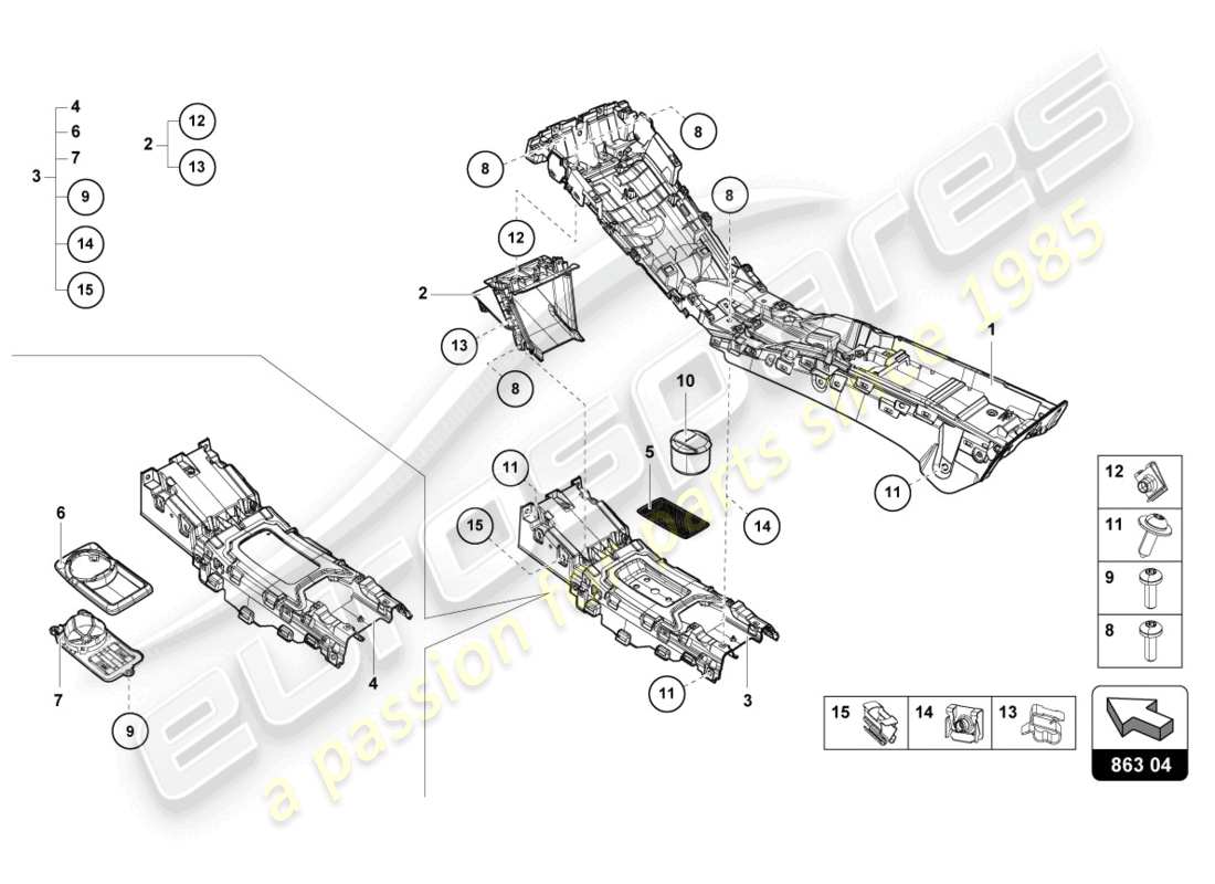 lamborghini 2021 (evo spyder 2wd) tunnel part diagram