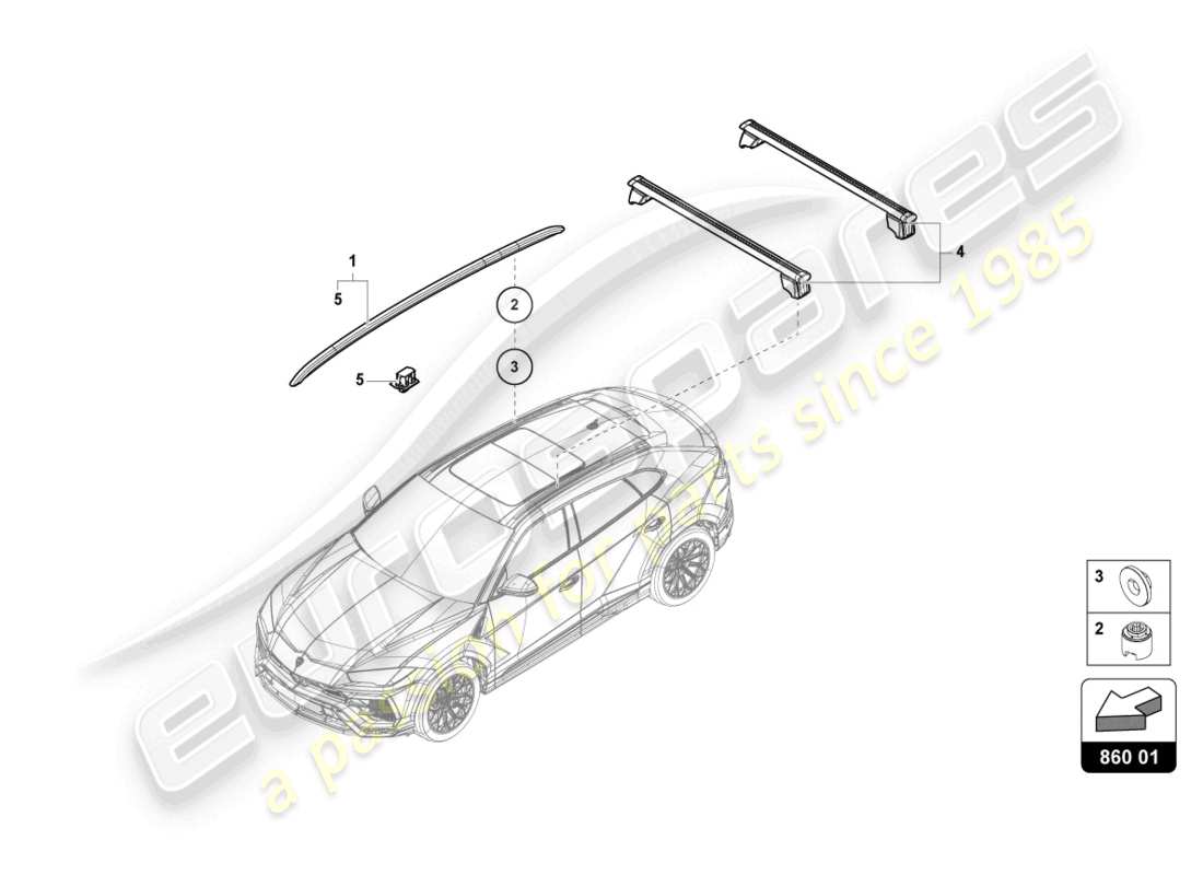 lamborghini urus performante (2024) roof rail front parts diagram