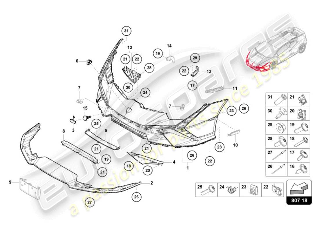 lamborghini tecnica (2023) bumper front parts diagram