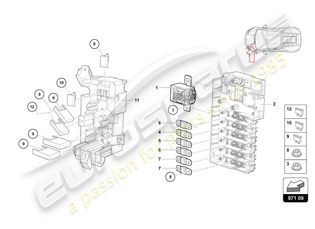 lamborghini evo coupe 2wd (2023) fuses parts diagram