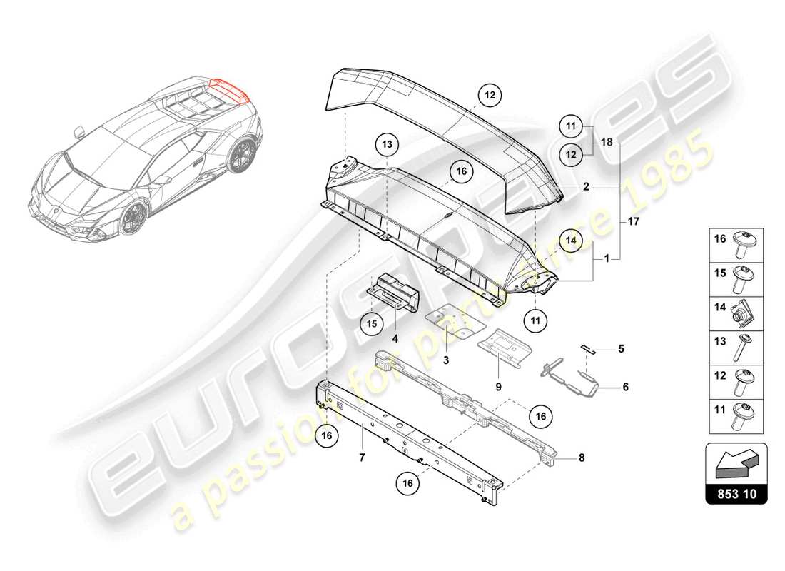 lamborghini 2021 (evo spyder) rear panel upper part part diagram