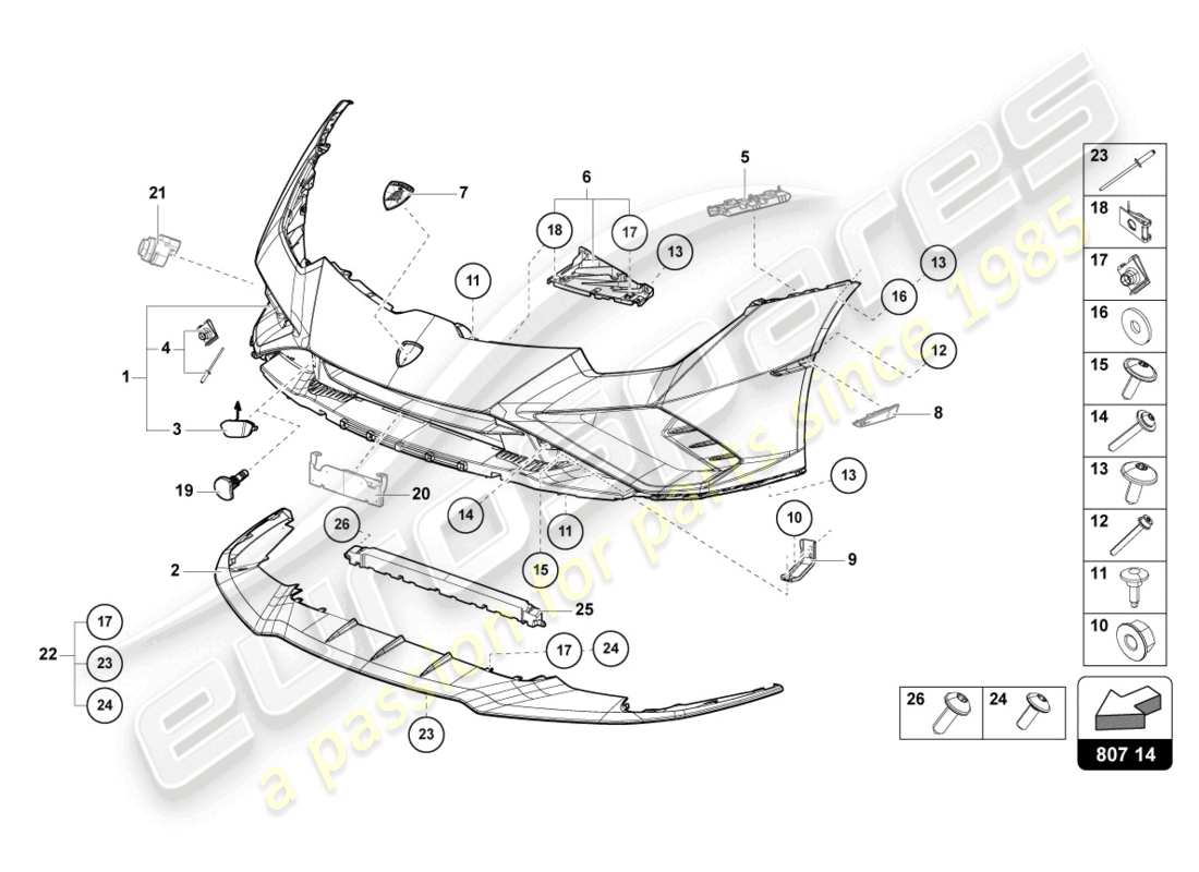 lamborghini evo coupe 2wd (2023) bumper front parts diagram
