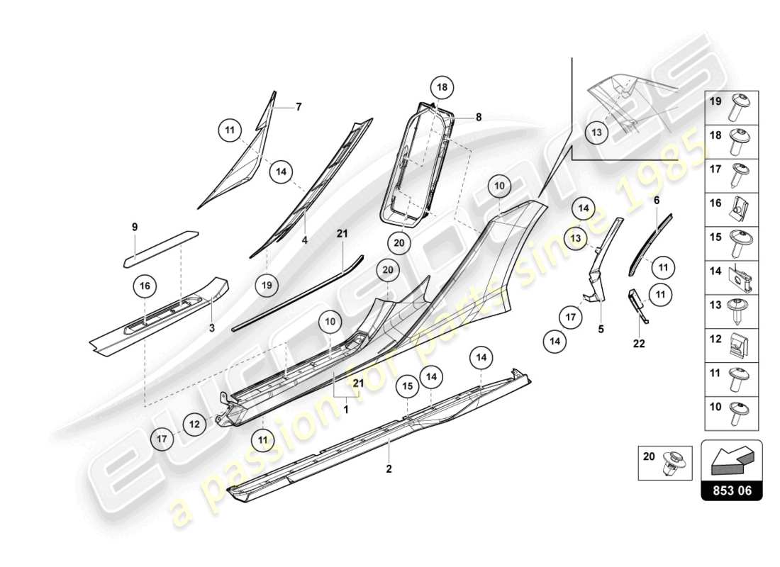 lamborghini sian roadster (2021) lower external side member for wheel housing parts diagram
