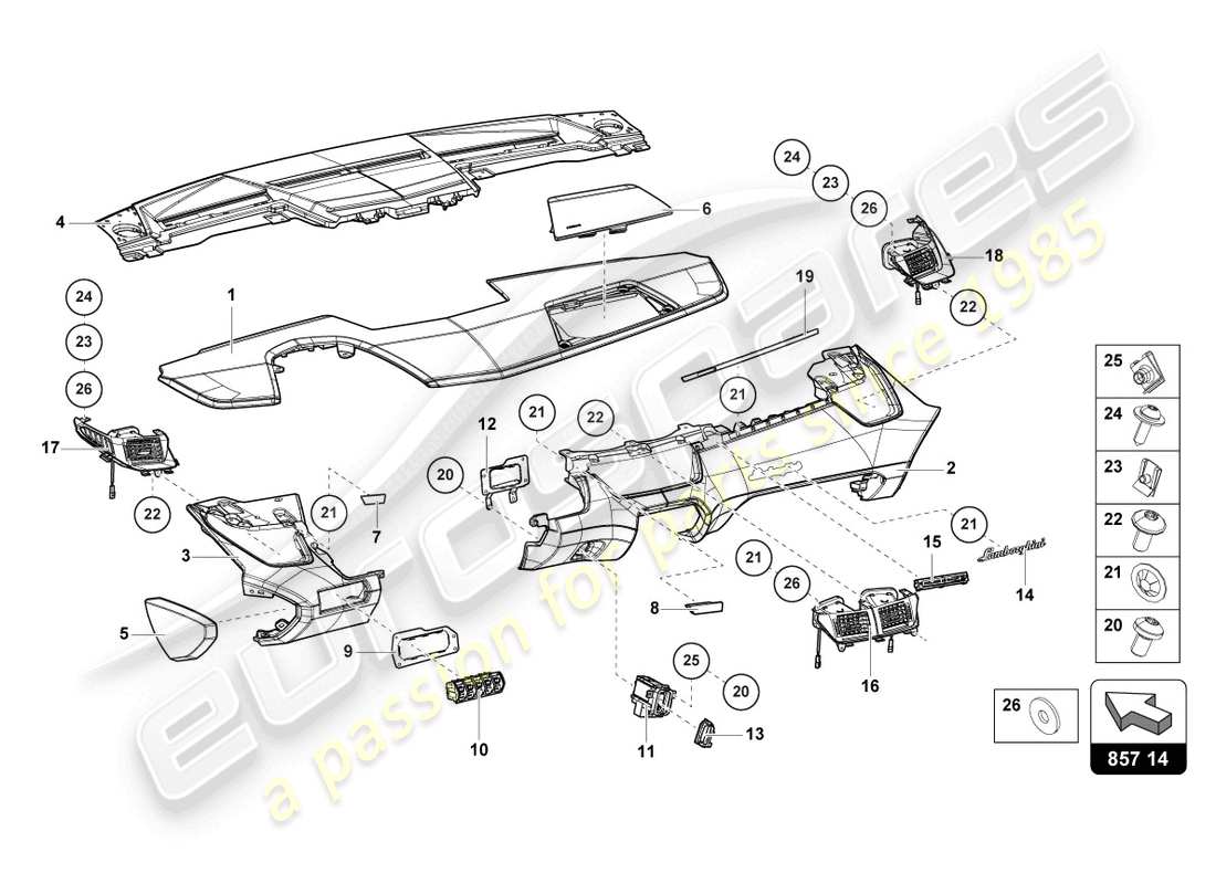 lamborghini sian roadster (2021) dashboard parts diagram
