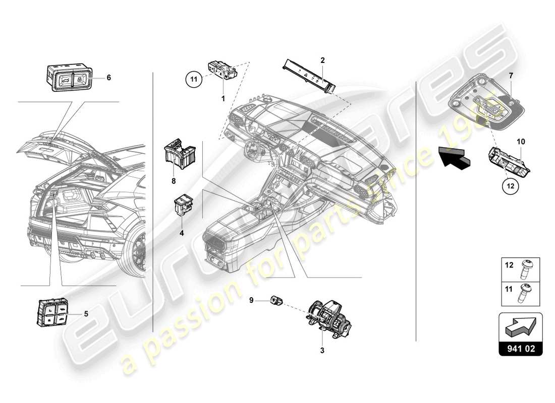 lamborghini urus performante (2024) control panel with pushbuttons parts diagram
