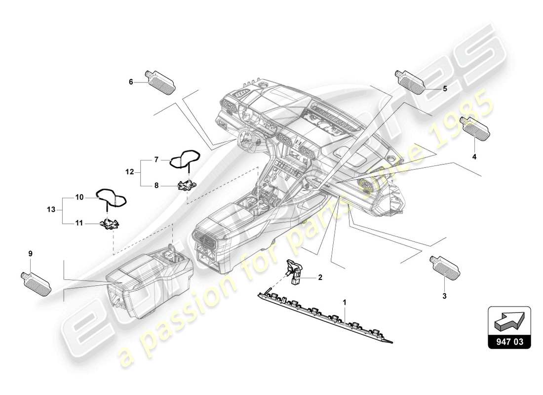 lamborghini urus performante (2024) lighting for centre console parts diagram