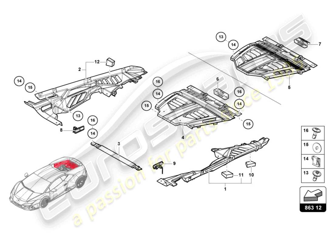 lamborghini 2022 (evo coupe 2wd) engine cover part diagram