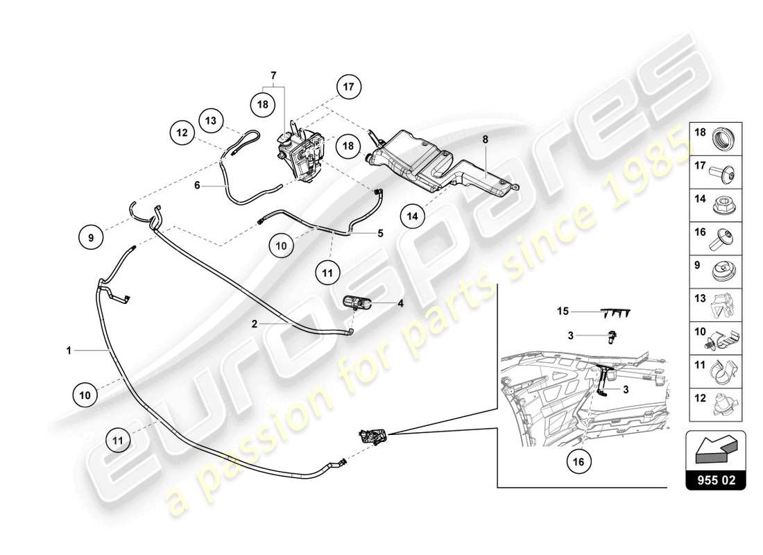 lamborghini 2024 (evo spyder) headlight washer system part diagram