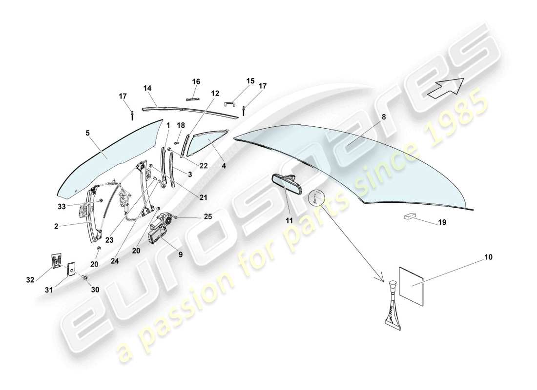 lamborghini lp570-4 spyder performante (2012) window glasses parts diagram