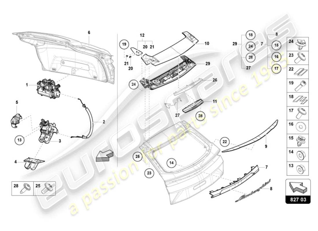 lamborghini urus performante (2024) spoiler for rear lid rear parts diagram