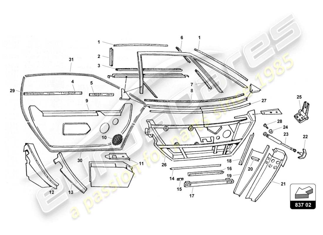 lamborghini countach 25th anniversary (1989) doors parts diagram