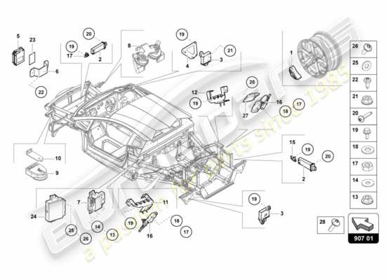 a part diagram from the lamborghini centenario roadster (2017) parts catalogue