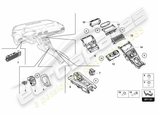a part diagram from the lamborghini lp580-2 coupe (2018) parts catalogue