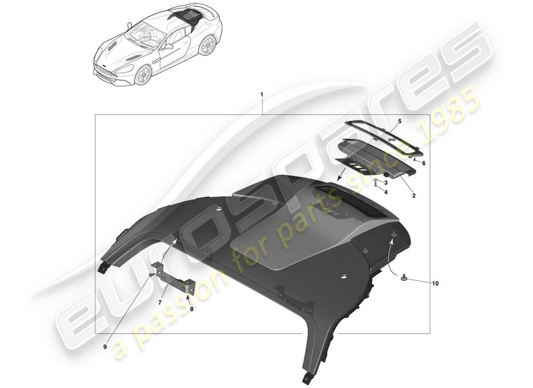 aston martin vanquish (2013) parcel shelf trim panel, 2+0 coupe parts diagram