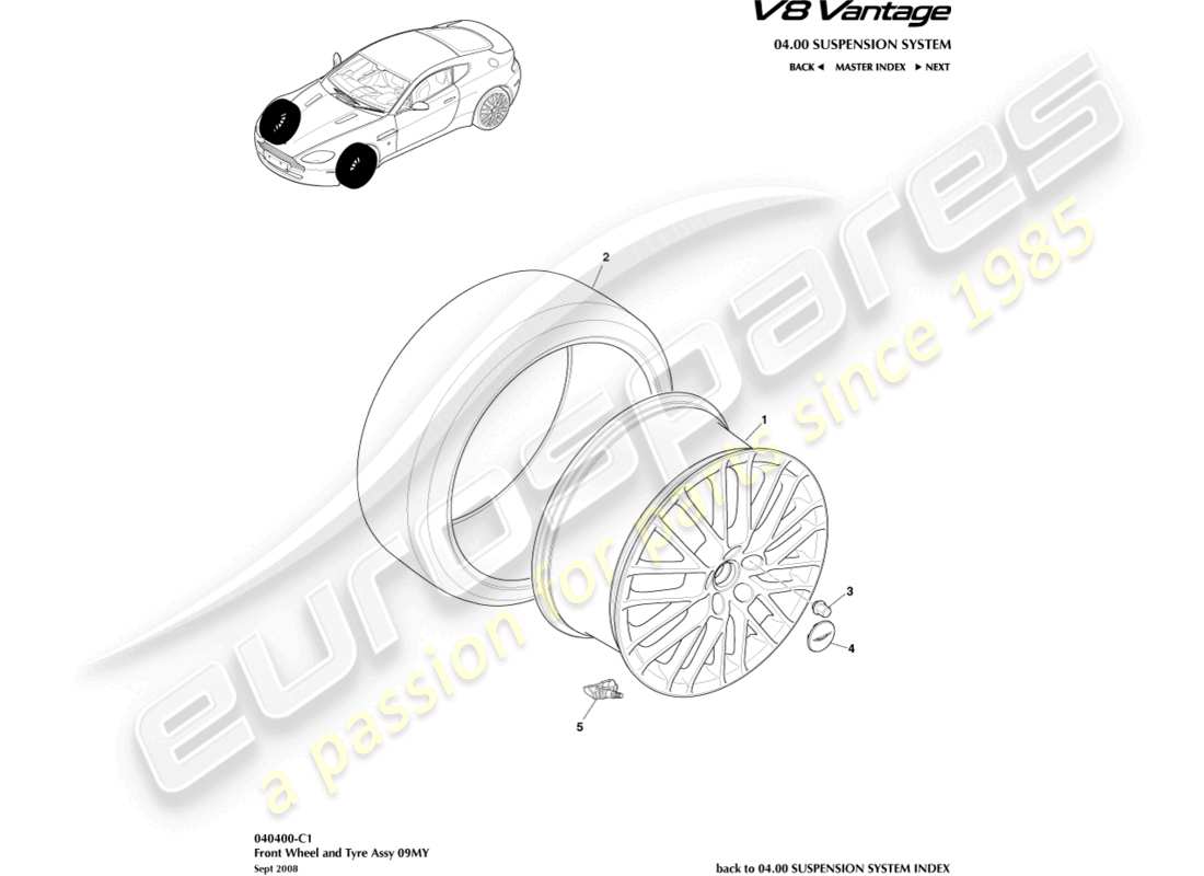 aston martin v8 vantage (2006) front wheels & tyres, 09my to 12.25my parts diagram