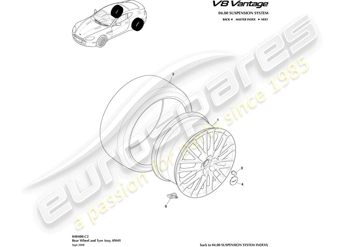 aston martin v8 vantage (2012) rear wheels & tyres, 09my to 12.25my part diagram