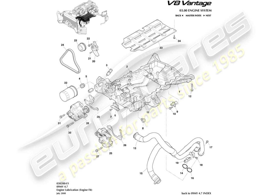 aston martin v8 vantage (2012) engine lubrication, engine part diagram