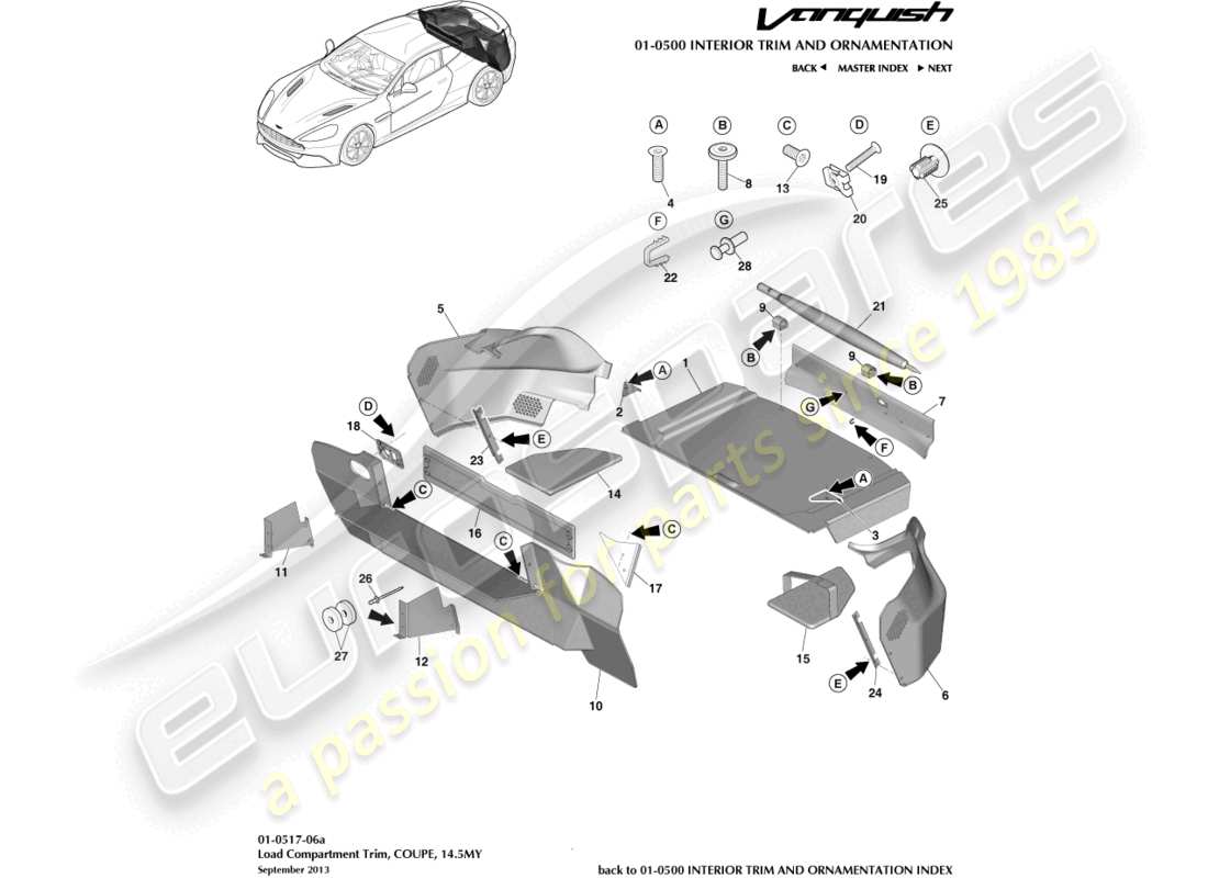 aston martin vanquish (2017) load compartment trim, coupe 14.5my part diagram