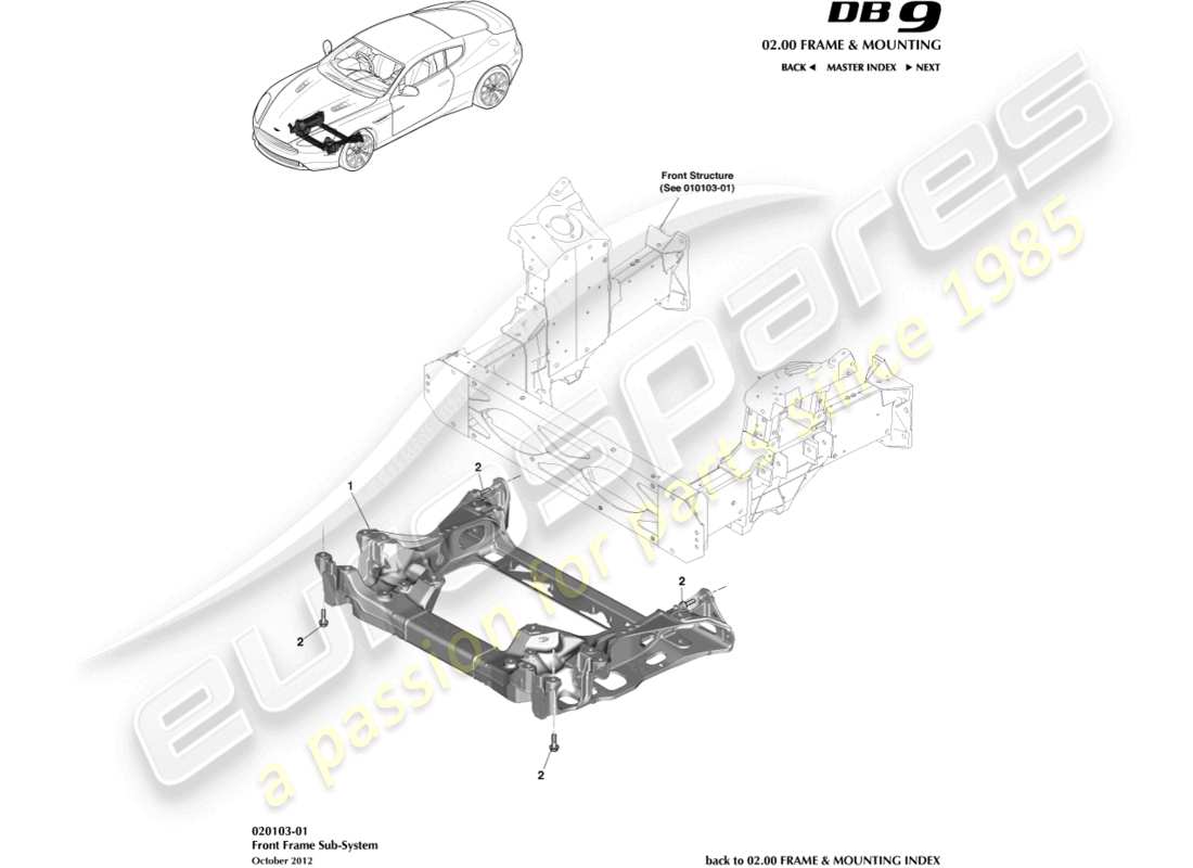 aston martin db9 (2015) front subframe parts diagram