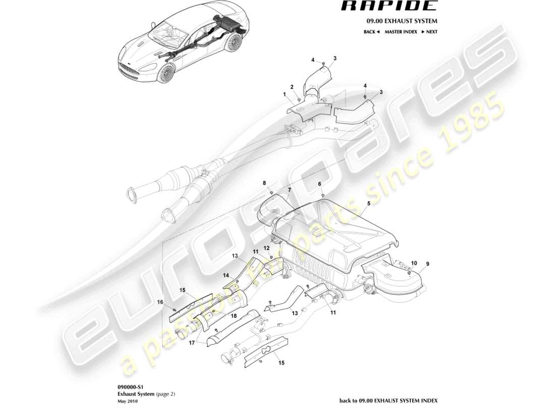 aston martin rapide (2019) heat shields, front part diagram