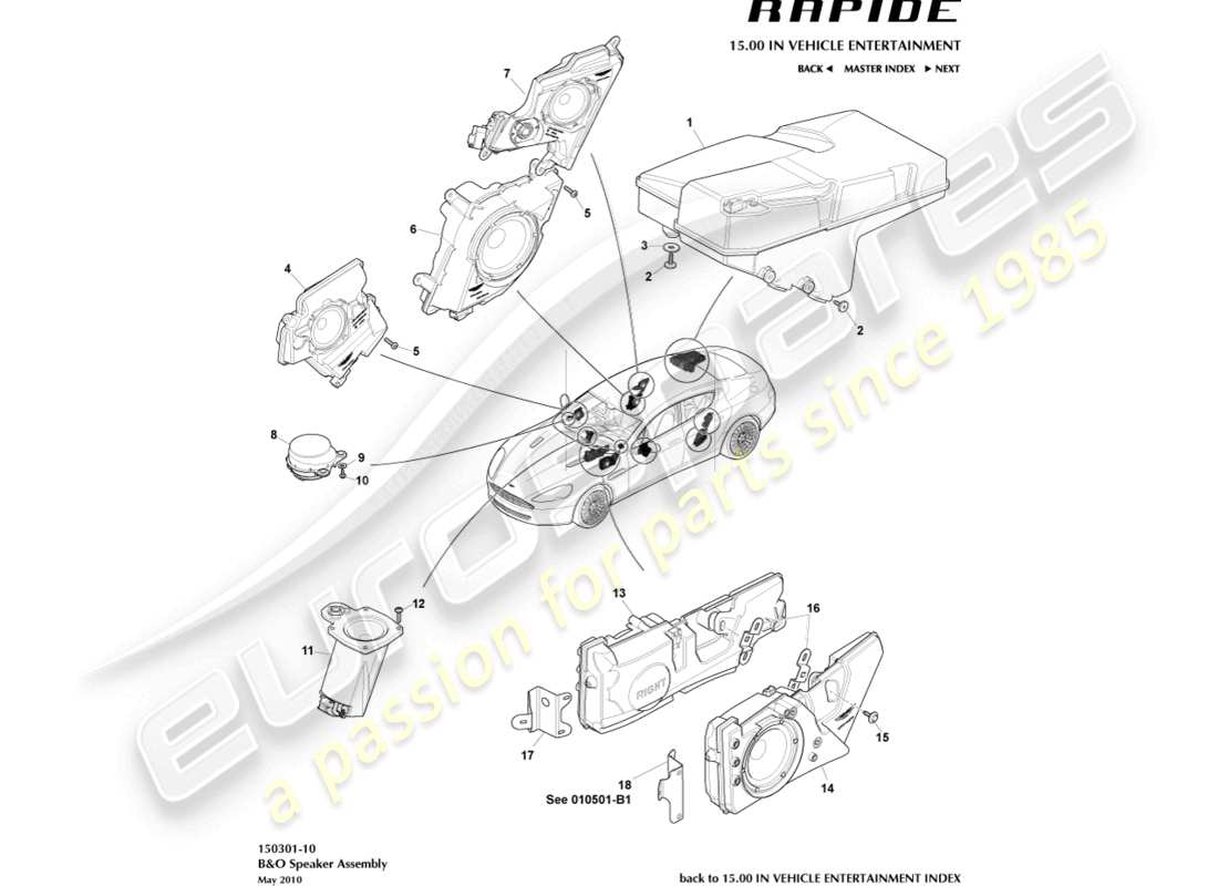 aston martin rapide (2013) speakers, b&o parts diagram