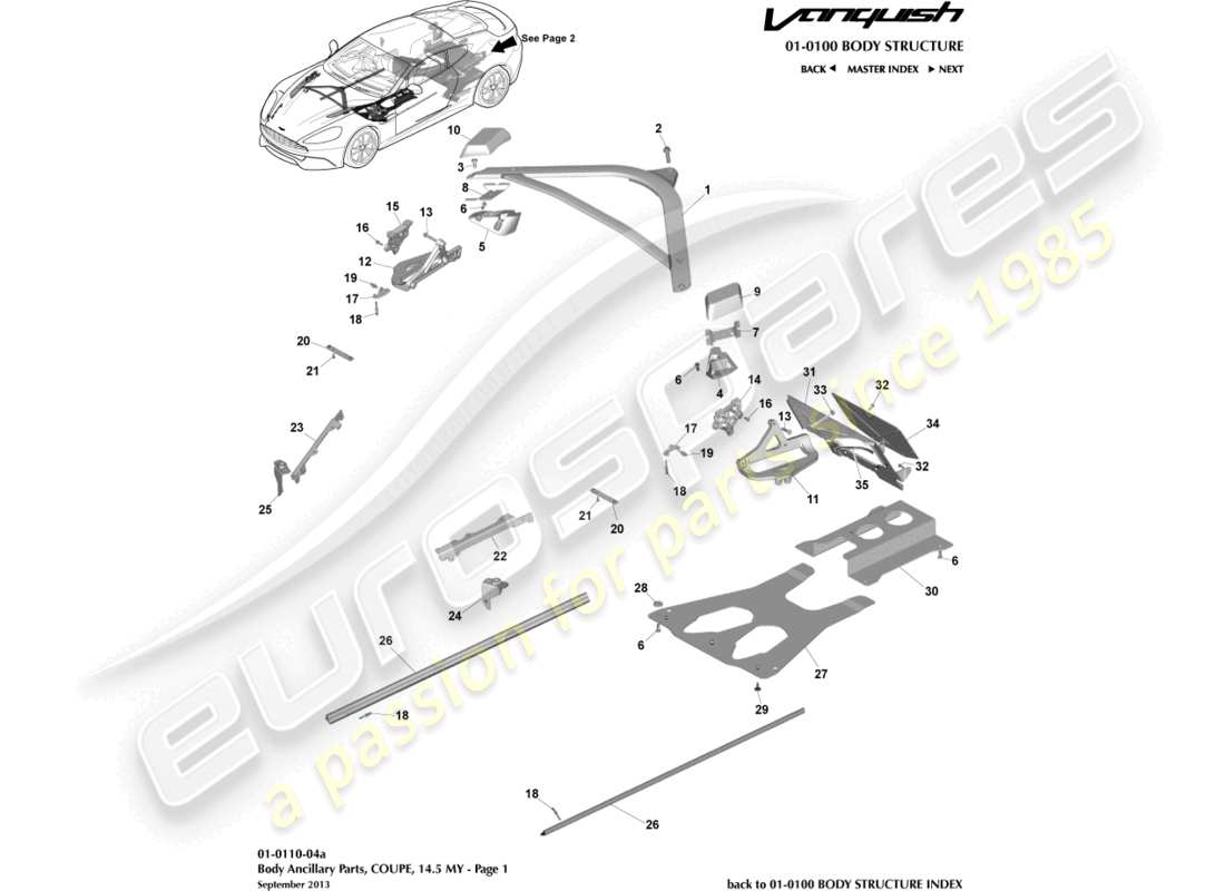 aston martin vanquish (2017) ancillary parts, coupe 14.5my, page 1 part diagram