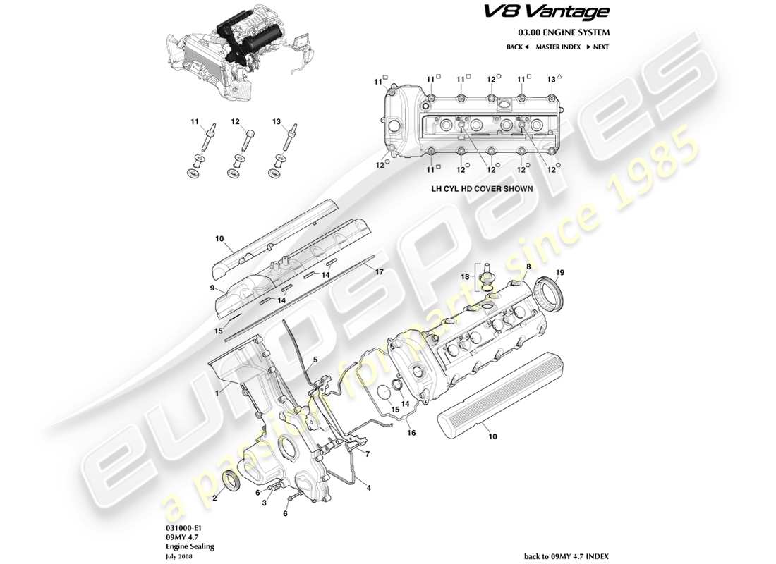 aston martin v8 vantage (2017) engine sealing part diagram