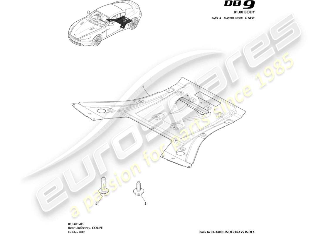 aston martin db9 (2015) rear undertray, coupe parts diagram