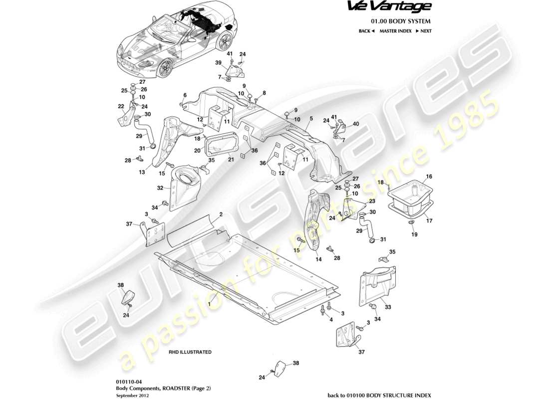 aston martin v12 vantage (2013) body components, roadster part diagram