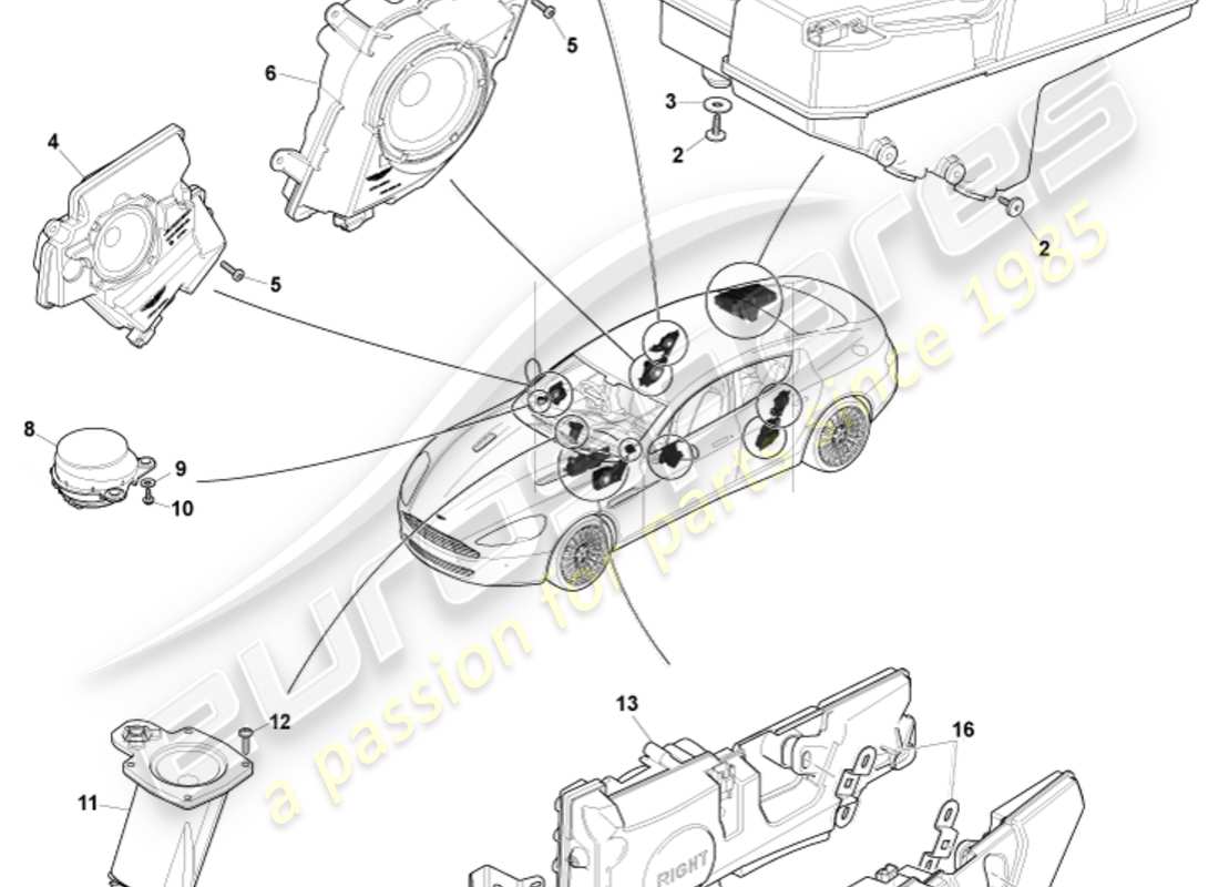 aston martin rapide (2010) speakers, b&o parts diagram