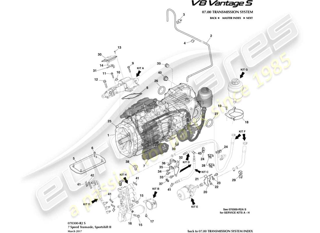 aston martin v8 vantage (2017) transaxle,manual, 7 spd part diagram