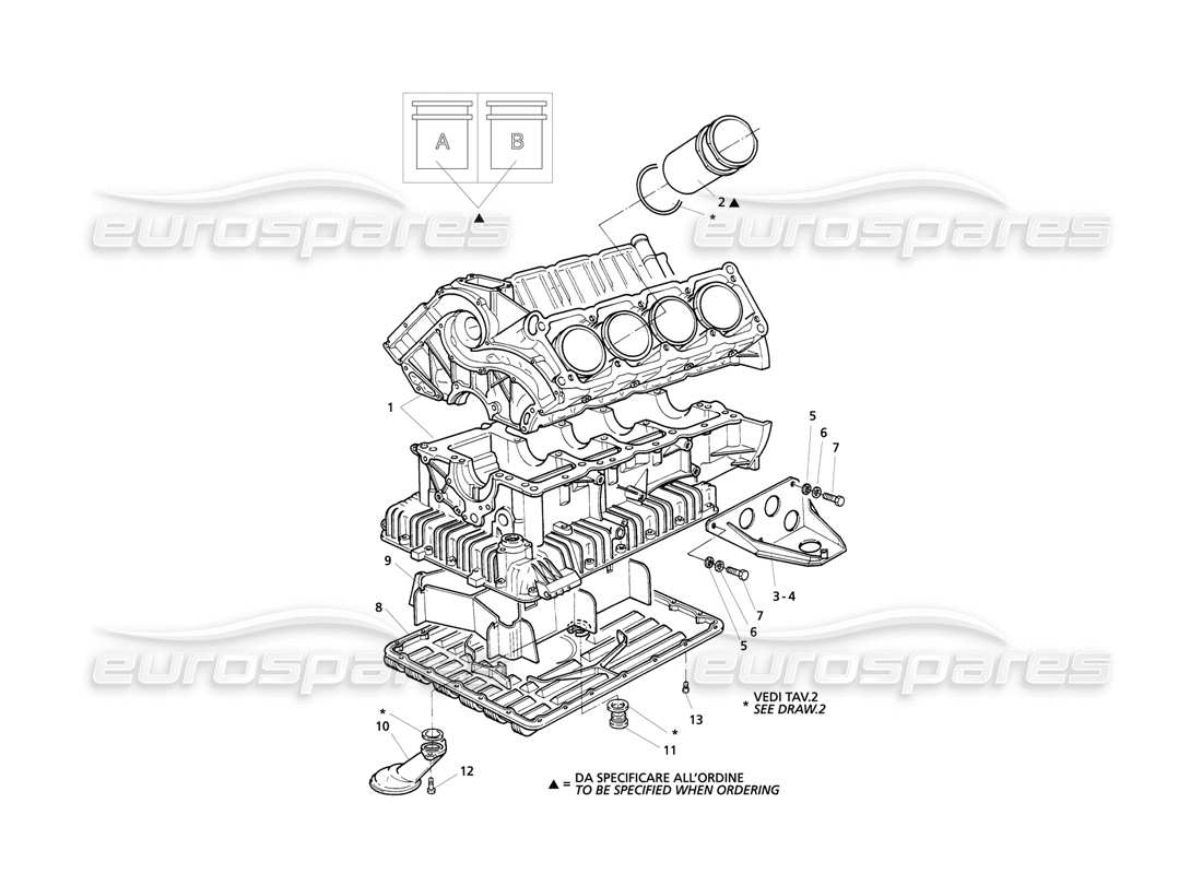 MASERATI QTP V8 EVOLUZIONE ENGINE BLOCK AND OIL SUMP PART DIAGRAM maserati qtp v8 evoluzione engine block and oil sump part diagram