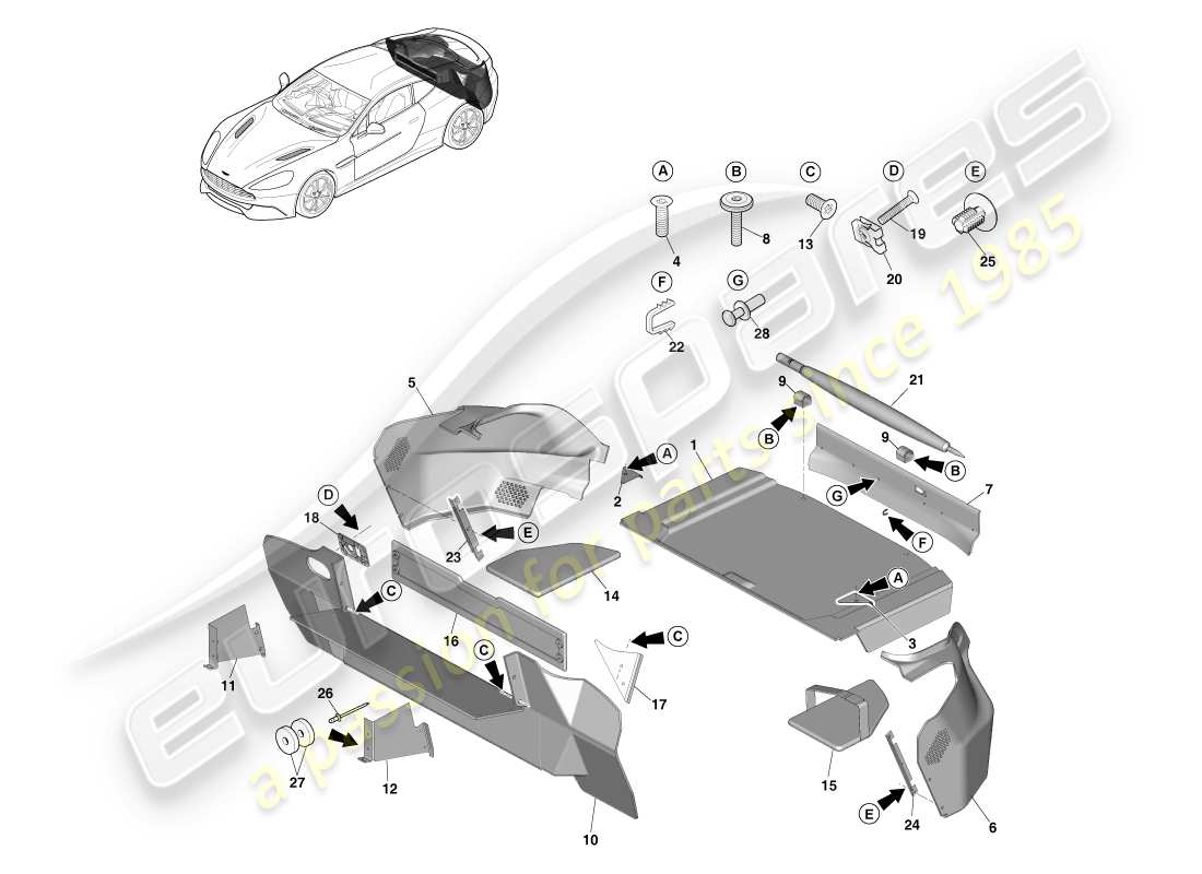 aston martin vanquish (2013) load compartment trim, coupe 14.5my parts diagram