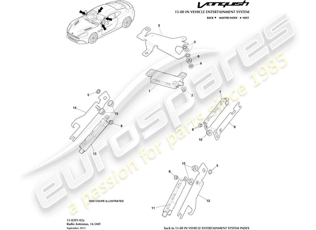aston martin vanquish (2015) radio antenna, 14.5my part diagram