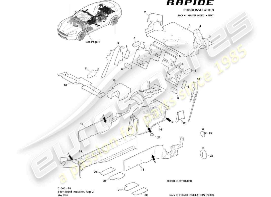 aston martin rapide (2019) noise insulation, rear part diagram