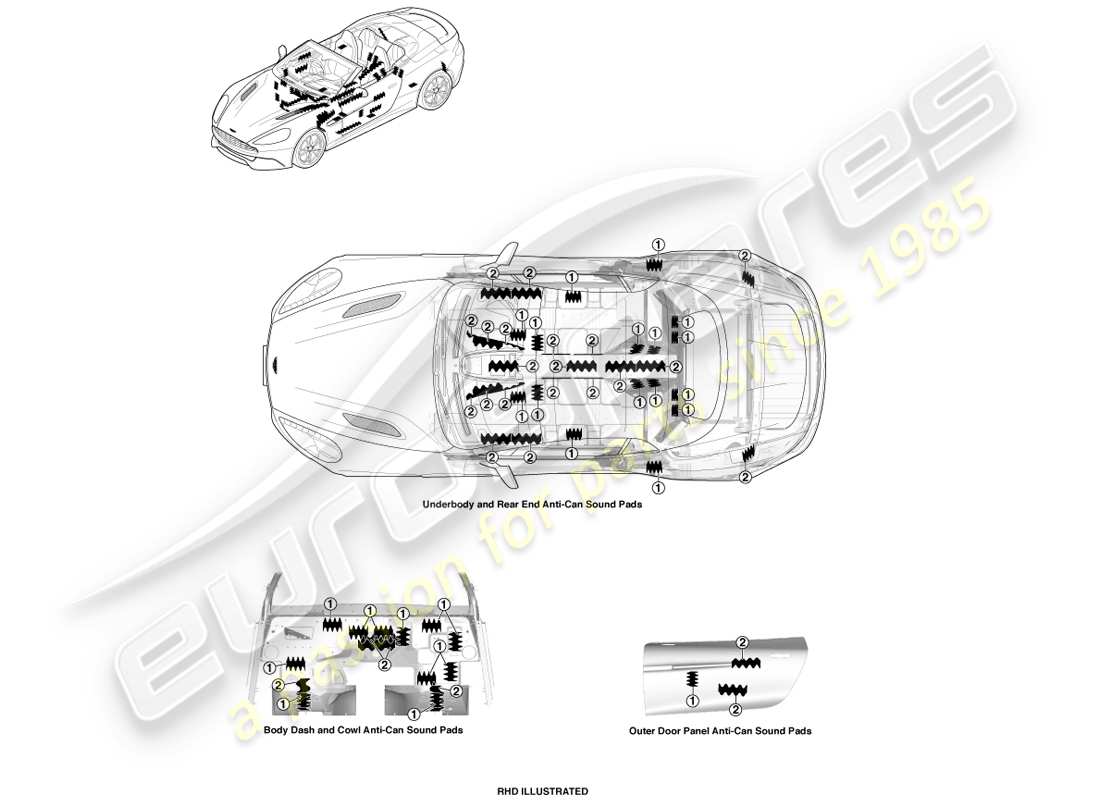 aston martin vanquish (2014) anti-can pads, volante part diagram