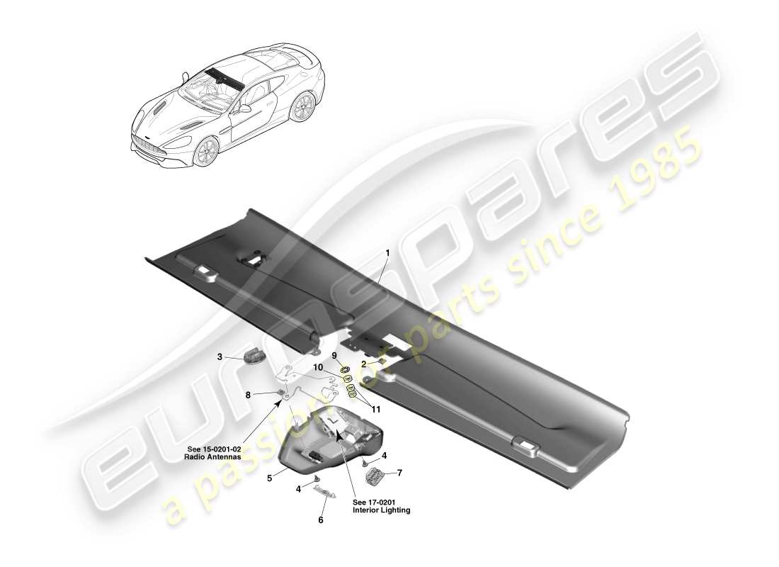 aston martin vanquish (2013) front header trim, coupe 14.5my parts diagram
