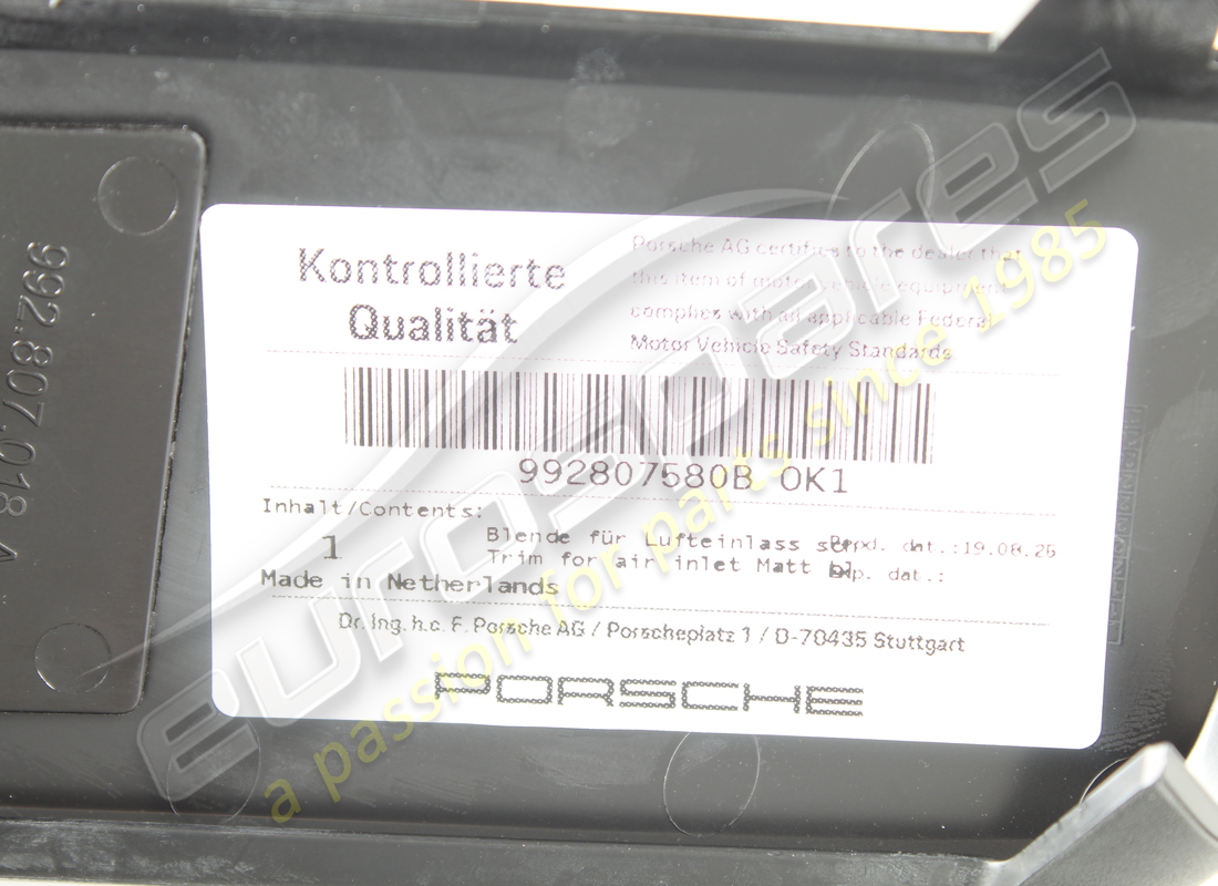 NEW PORSCHE TRIM FOR AIR INLET MATT BLACK. PART NUMBER 992807580BOK1 (3) new porsche trim for air inlet matt black. part number 992807580bok1 (3)