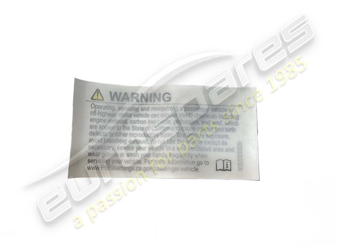 NEW LAMBORGHINI WARNING STICKER KALIFORNIEN. PART NUMBER 9Y0010539A (2) new lamborghini warning sticker kalifornien. part number 9y0010539a (2)
