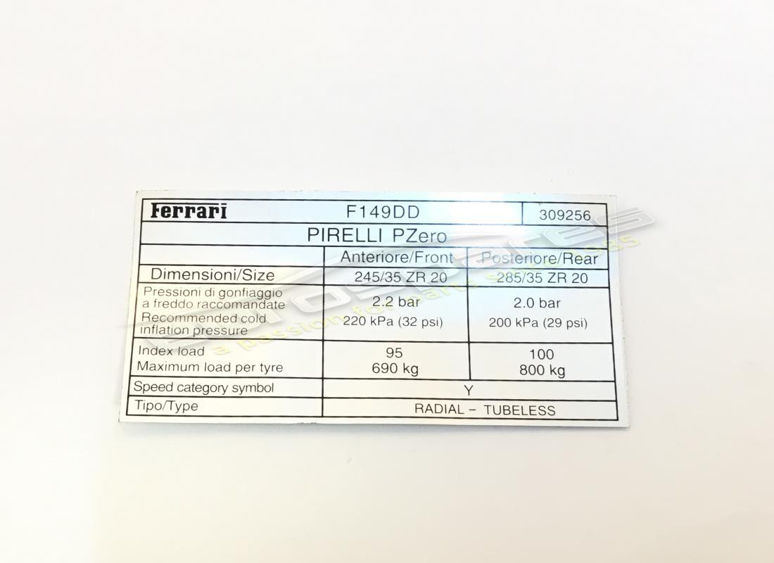 NEW FERRARI TYRE PRESSURE LABEL, PIRELLI. PART NUMBER 309256 (1) new ferrari tyre pressure label, pirelli. part number 309256 (1)