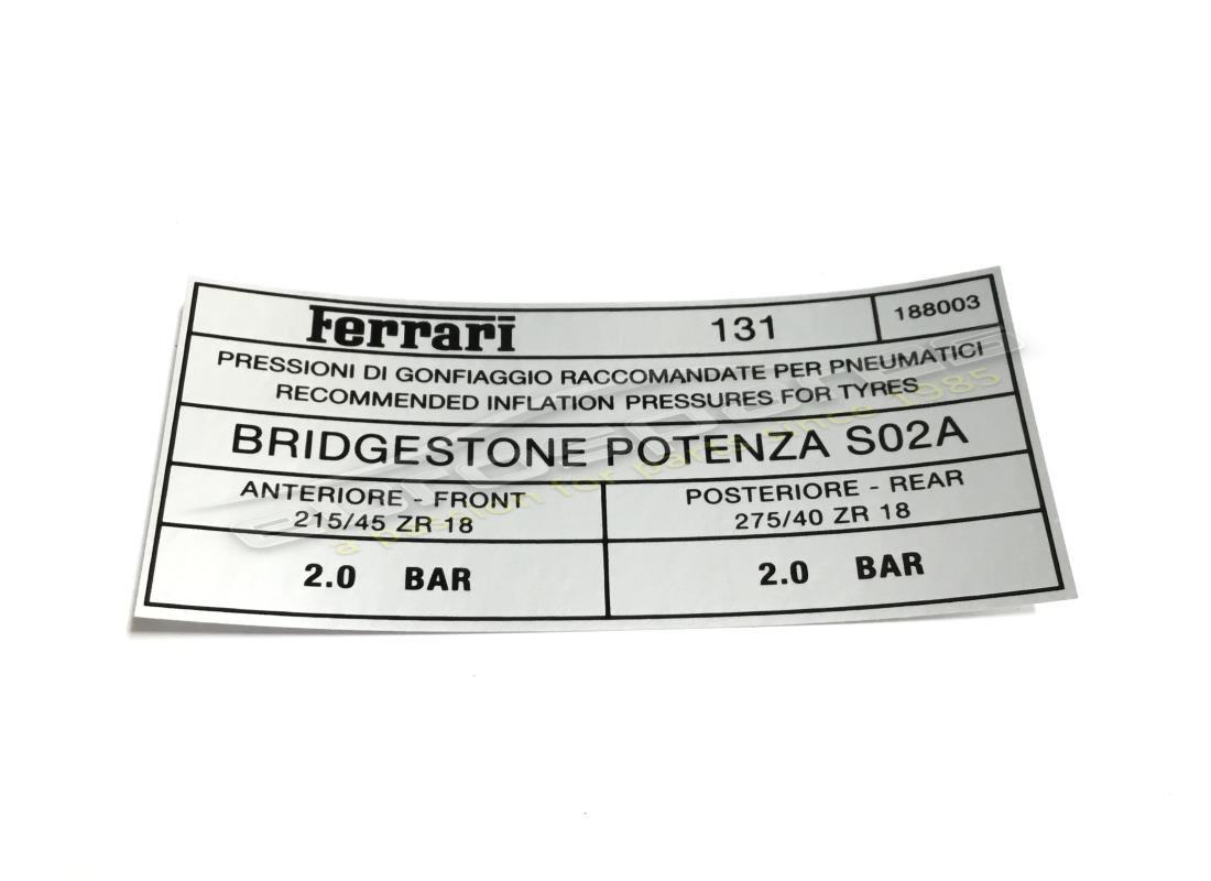 NEW FERRARI BRIDGESTONE TYRE PRESSURE PL. PART NUMBER 188003 (1) new ferrari bridgestone tyre pressure pl. part number 188003 (1)