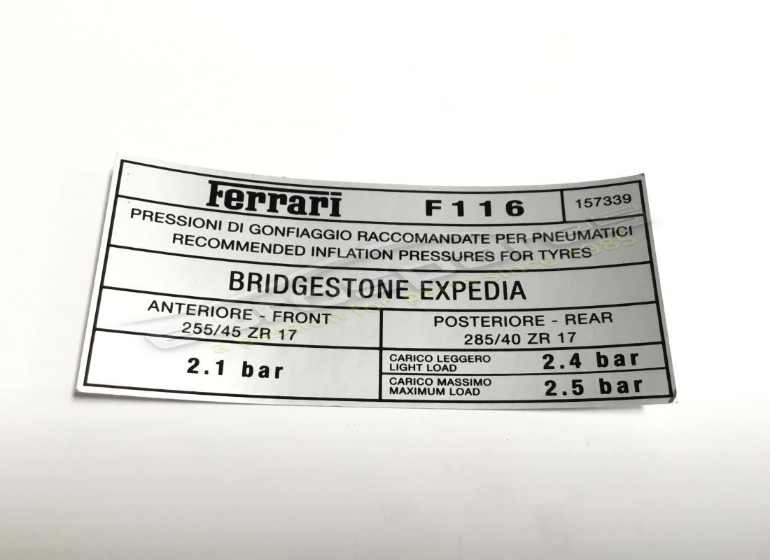 NEW FERRARI TYRE PRESSURE PLATE(BRIDGEST. PART NUMBER 157339 (1) new ferrari tyre pressure plate(bridgest. part number 157339 (1)