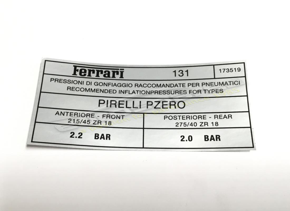 NEW FERRARI PIRELLI TYRE PRESSURE PLATE. PART NUMBER 173519 (1) new ferrari pirelli tyre pressure plate. part number 173519 (1)