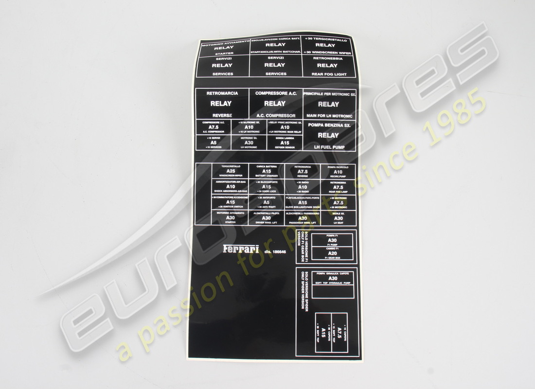 NEW FERRARI LH RELAY AND FUSES NAME PLA. PART NUMBER 186646 (1) new ferrari lh relay and fuses name pla. part number 186646 (1)