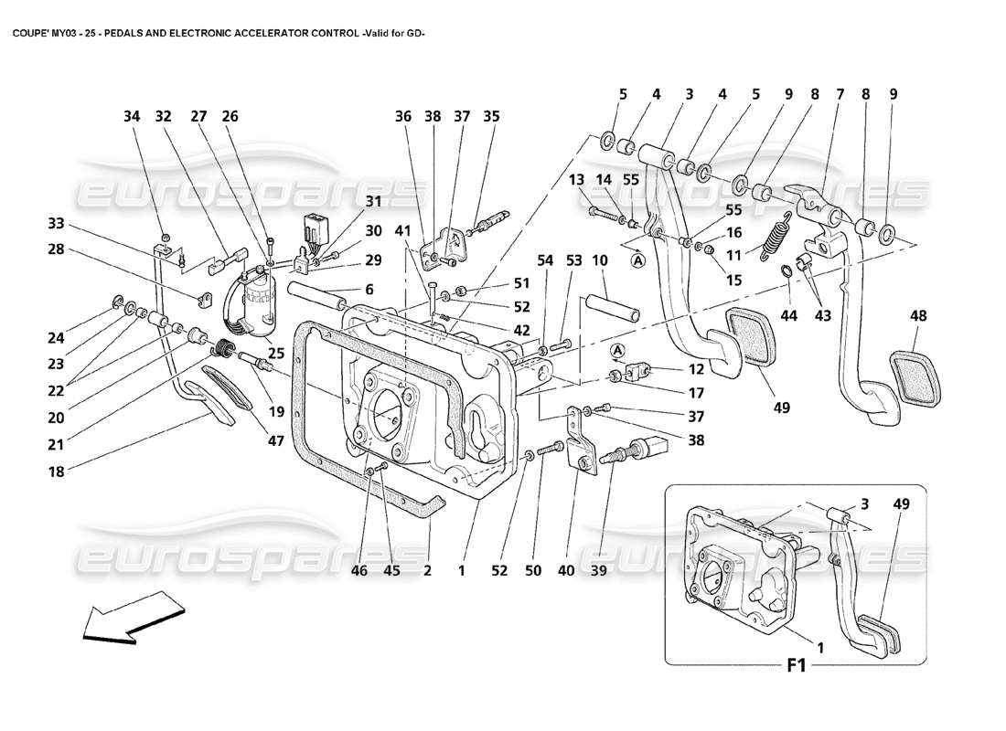 maserati 4200 coupe (2003) pedals and electronic accelerator control - valid for gd parts diagram